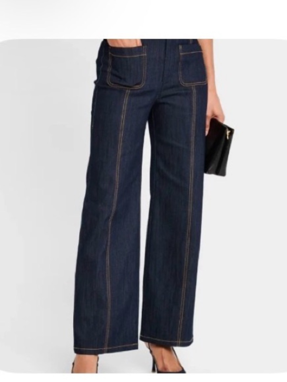 cinq a sept Dark Indigo Wide-Leg Jeans with Contrast Topstitching
